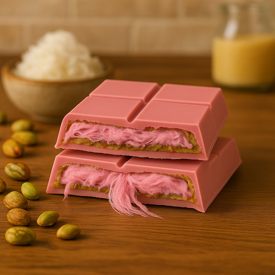 Angel Hair Ruby Chocolate Bar – Pomegranate Cotton Candy, Pistachio & Crispy Kadayif